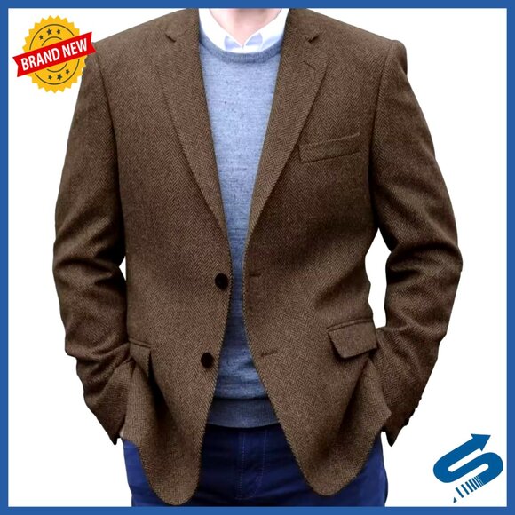 Herringbone Tweed Blazer Lightweight Sport Coat Business Casual Jacket XXL